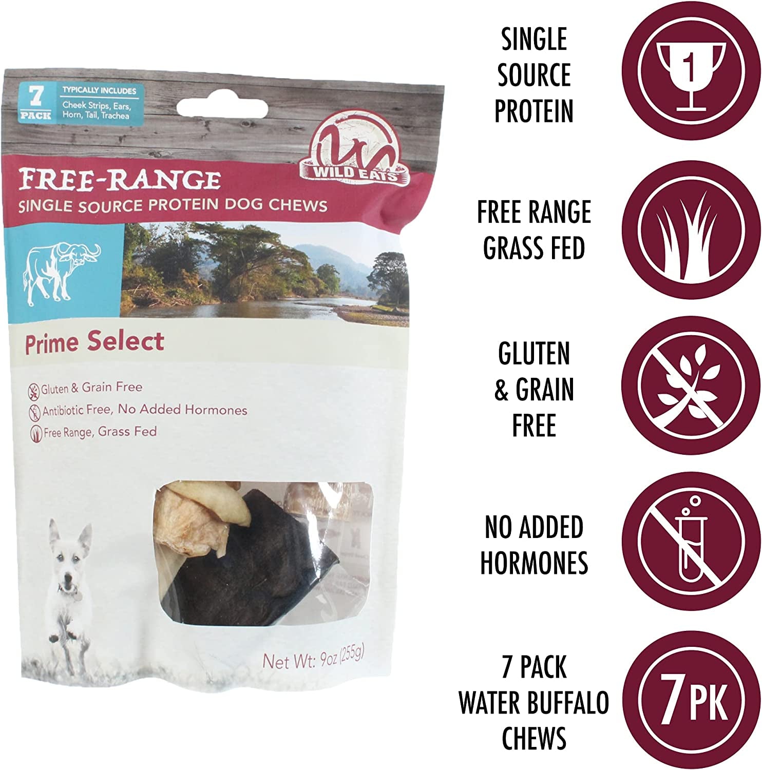 Water Buffalo Prime Select Dog Chews, All Natural Dog Bones & Dog Treats 7 Pack (Long Lasting Dog Chews, Dog Bone Assortment, Treats & Dog Bone) Grain Free Dog Chews Bones, Dog Snacks